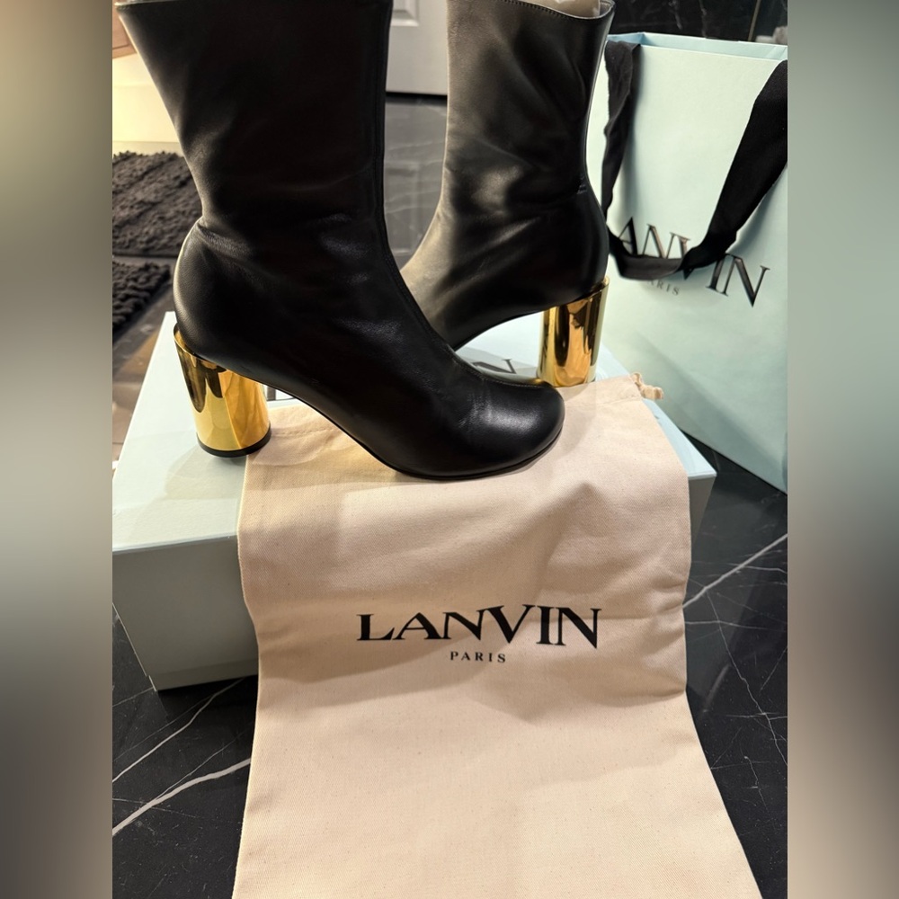 Lanvin calf leather low boots gold heels- brand new - box/dust bag never worn